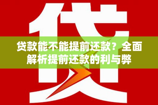 丰滨贷款能不能提前还款？全面解析提前还款的利与弊